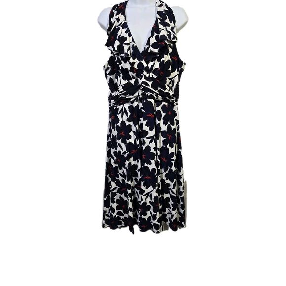 Evan Picone dress Floral Deep V sleevless Size 14 Blue White Red - Picture 13 of 13